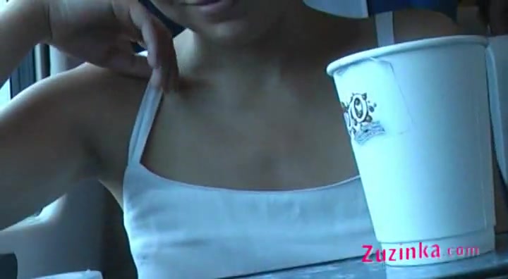 Zuzinka plays with dildo in a crowded train