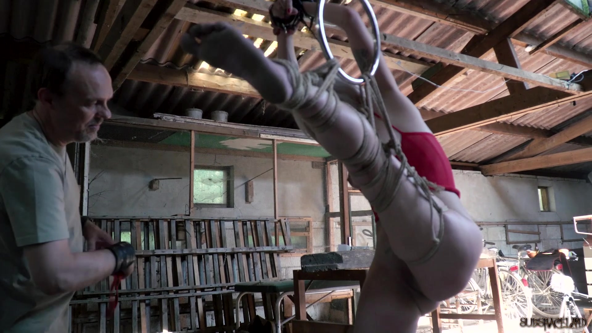 Blonde slave tied up and enjoys hardcore bdsm