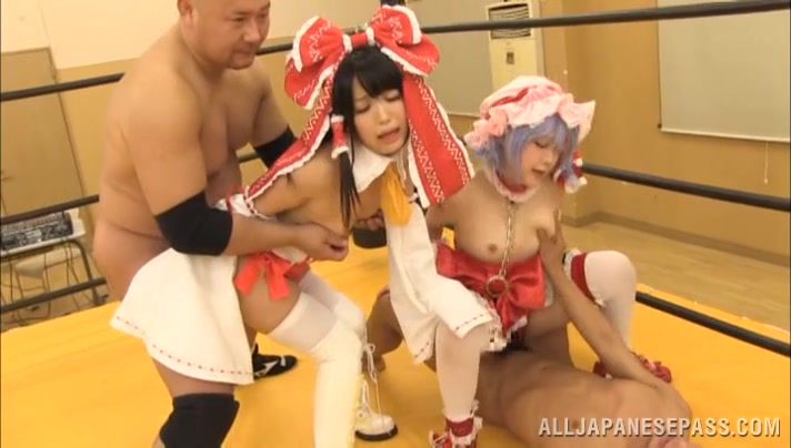 Pretty Asian teen 18+ in cosplay gets a hot group session