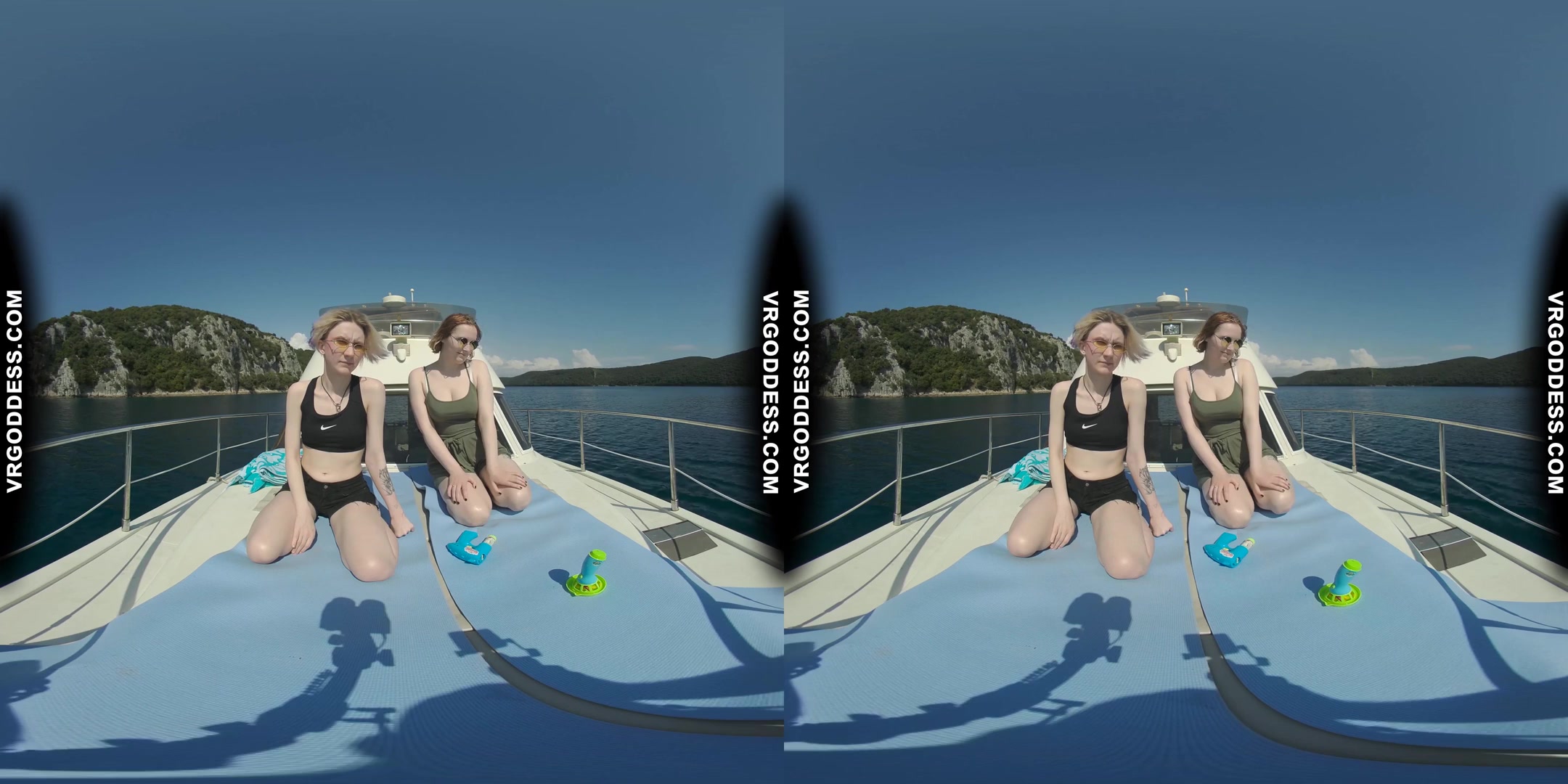 Ingrida And Diana Nude Sunbathing On A Yacht Vacation Playing With Bubbles