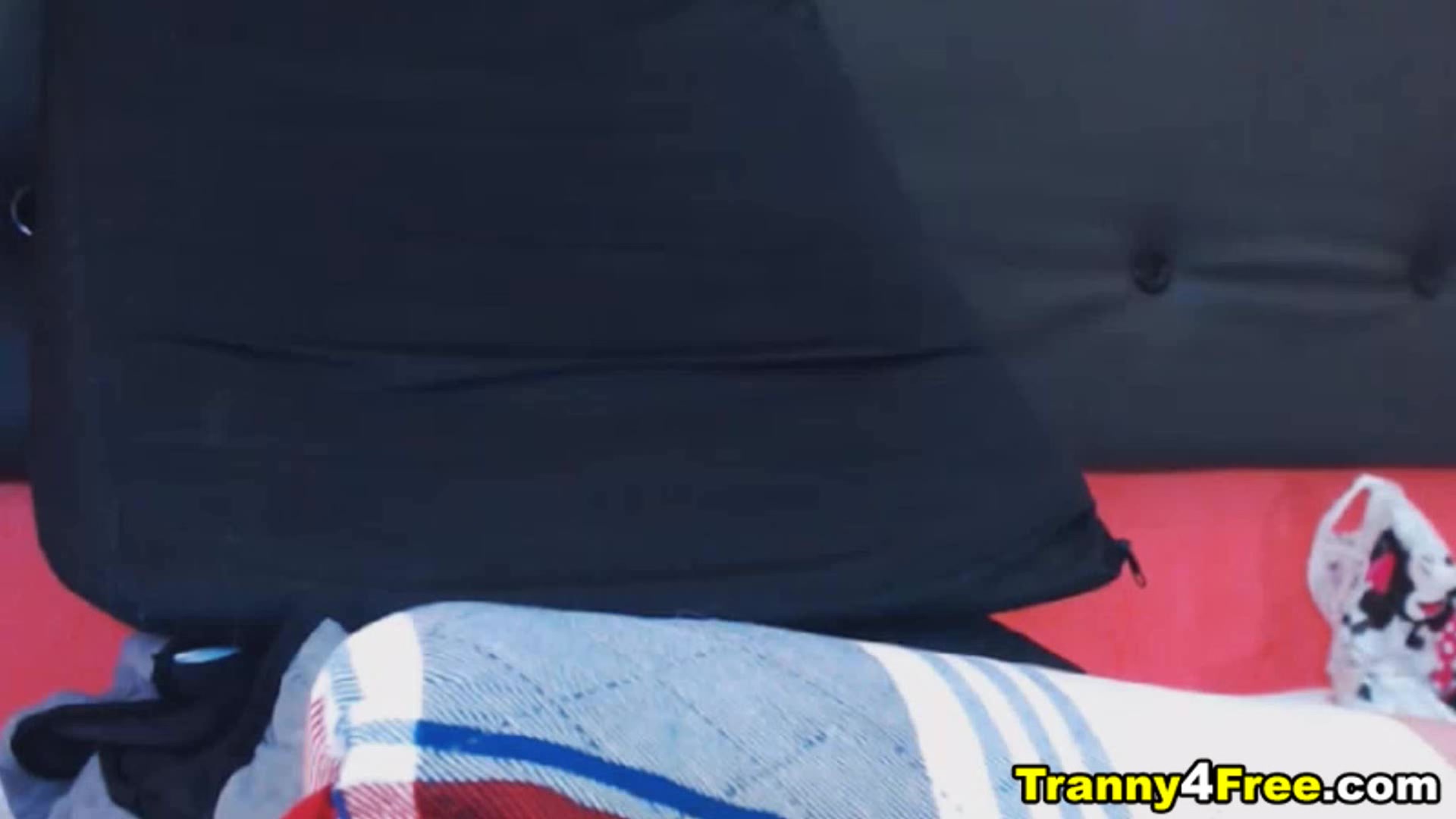 Naughty Busty Tranny Jerking Hard Her Big Boner