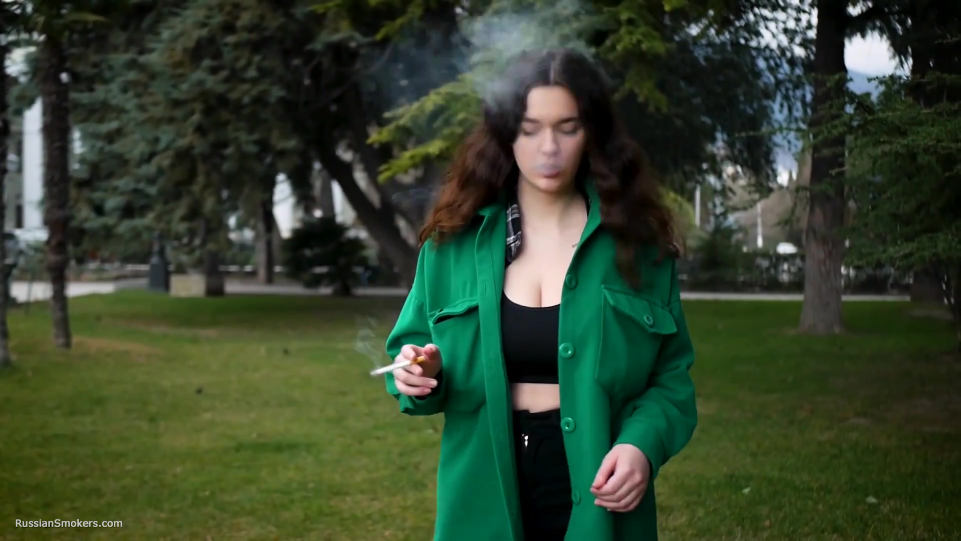 Beautiful Brunette Is Smoking Cork Strong Cigarettes