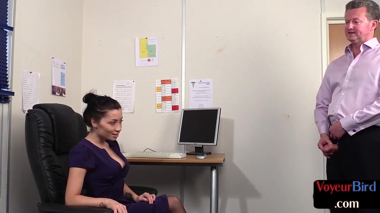 office slut in lingerie watches boss while jerks