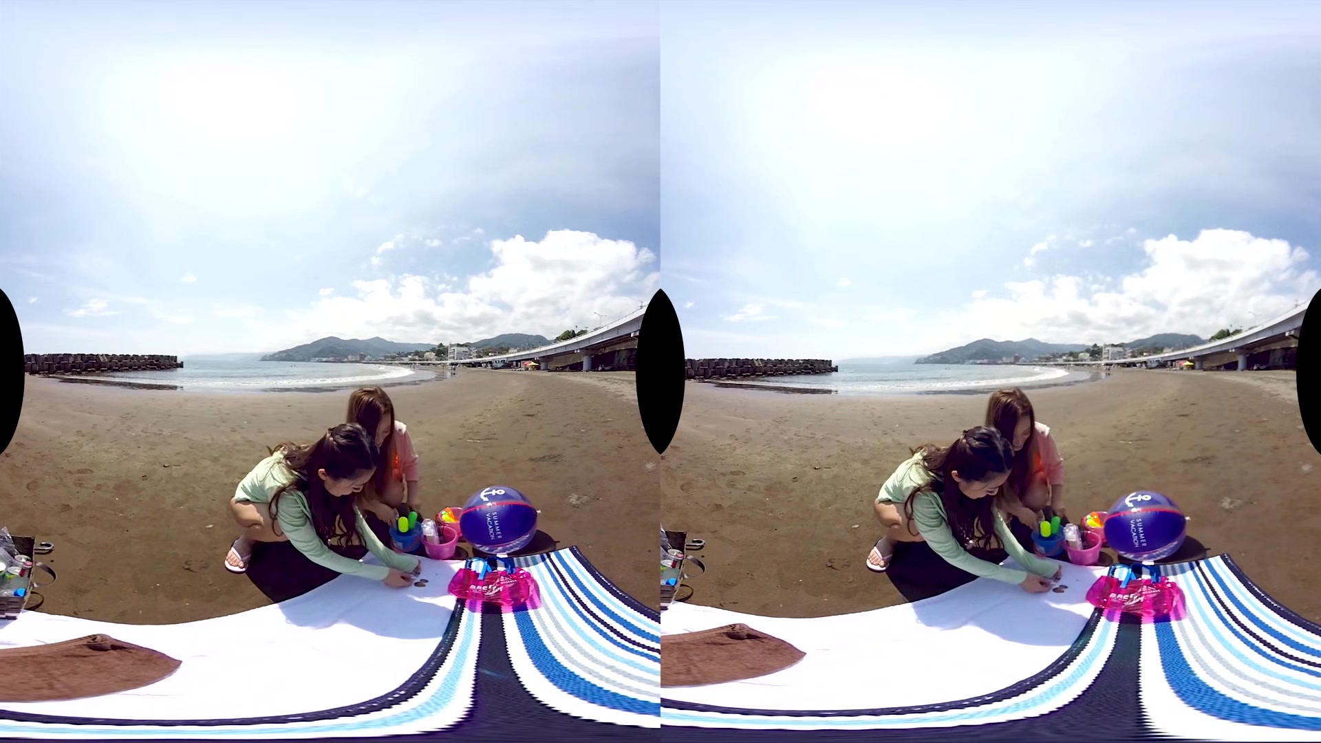 Fun At The Beach Before Threesome At The Onsen; Two Japanese Babes