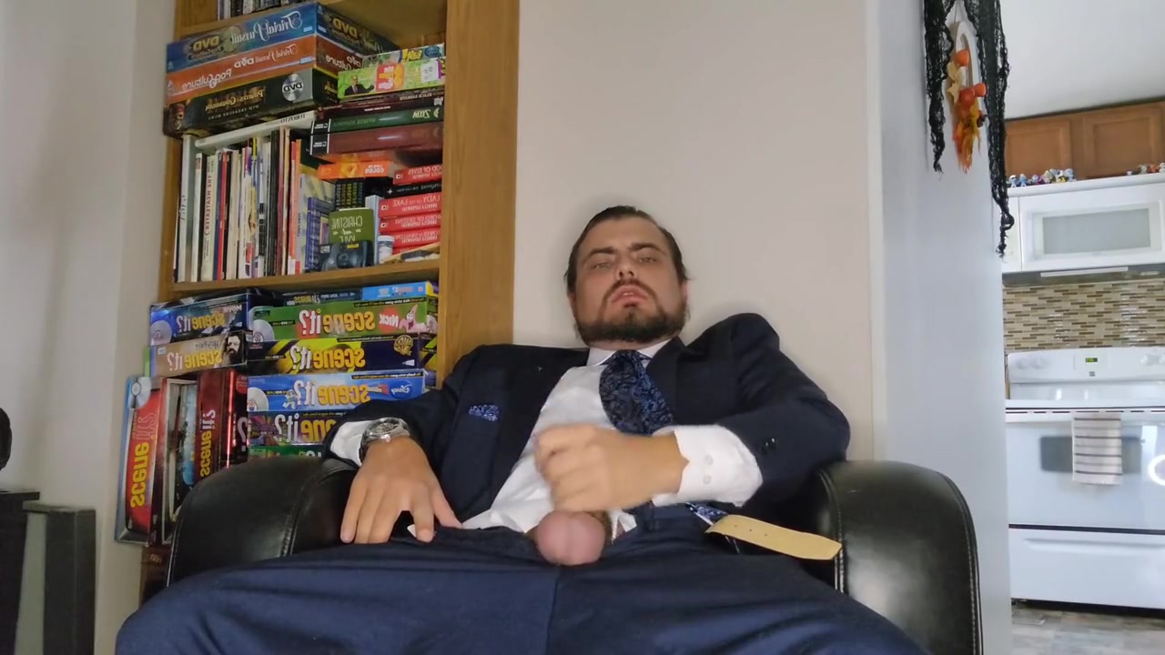 Suited Sir Strokes His Fat Cock