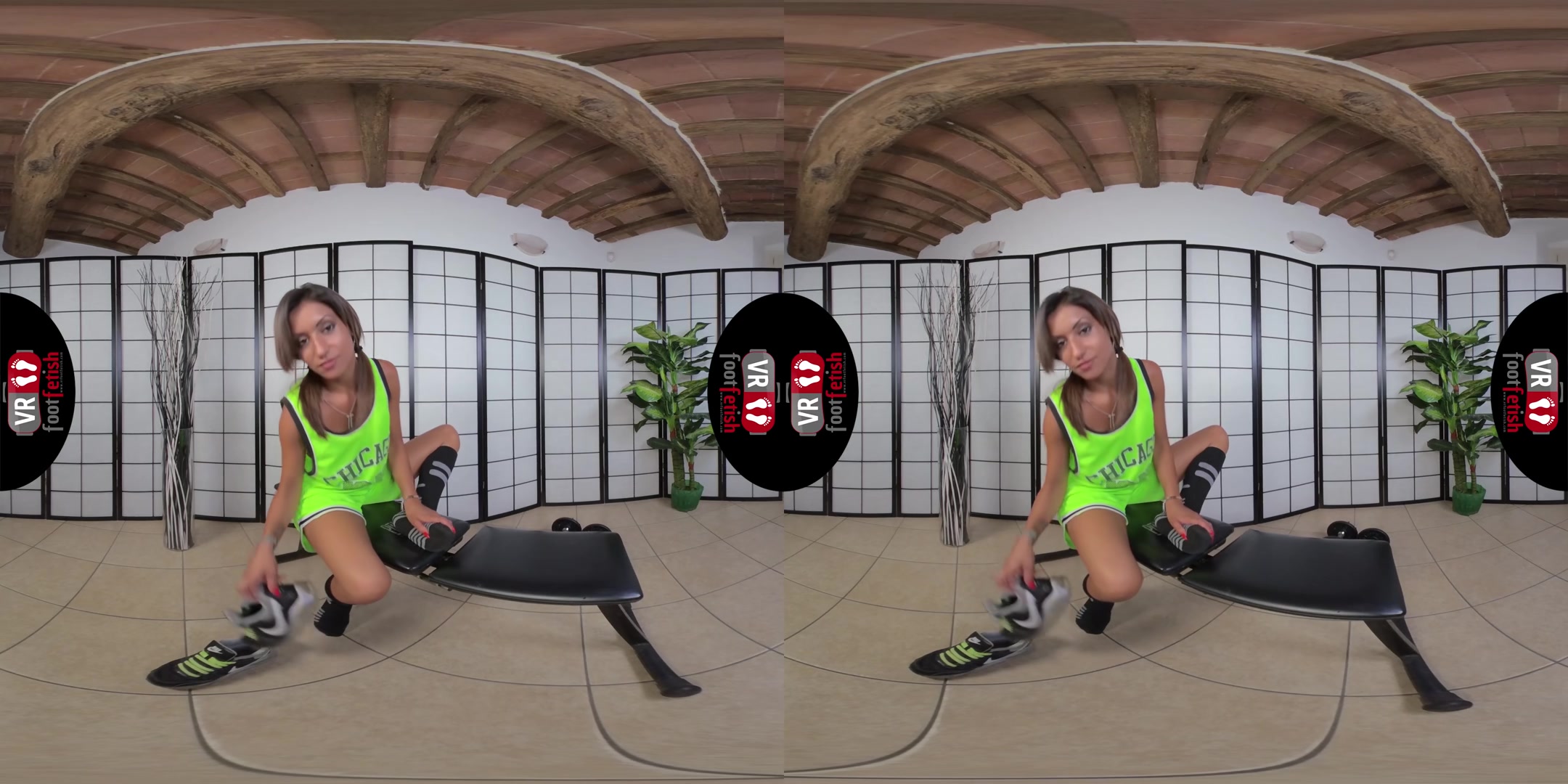 Stunning Katy Lures You With Her Sexy Feet In A Green Basketball Outfit - VRFootFetish