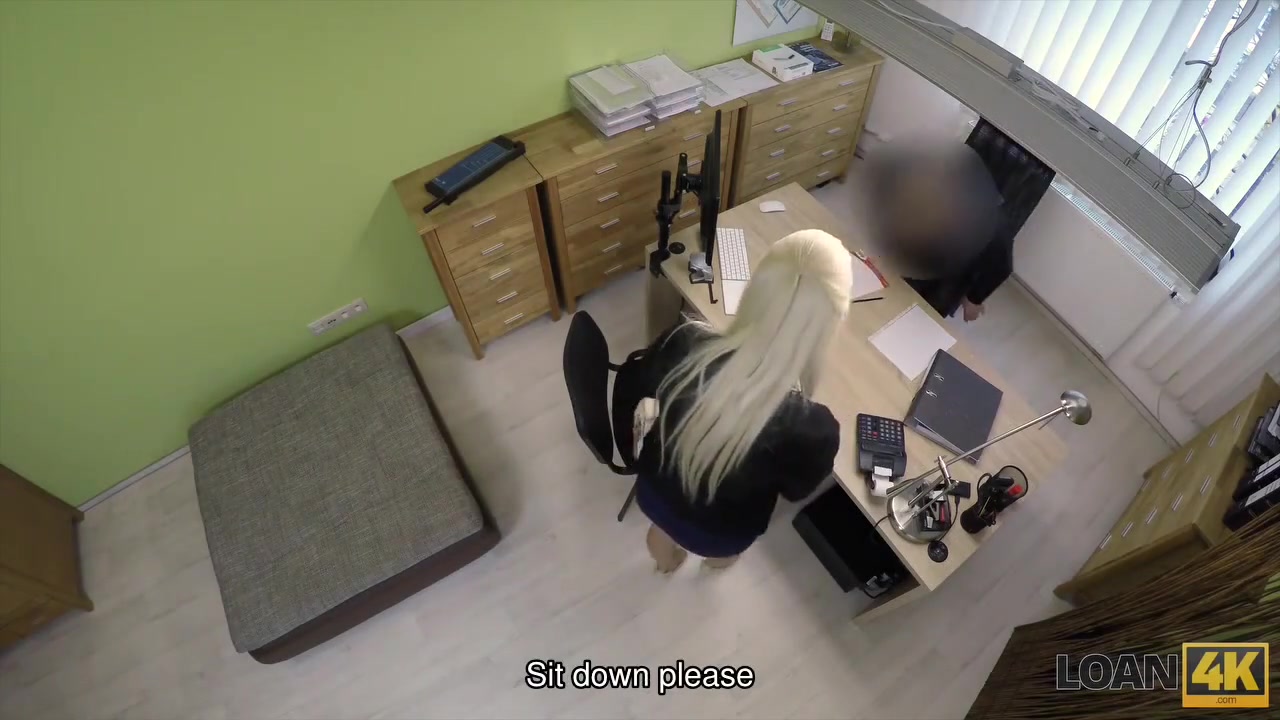 LOAN4K. Nice model in lingerie accepts sex for cash in loan office