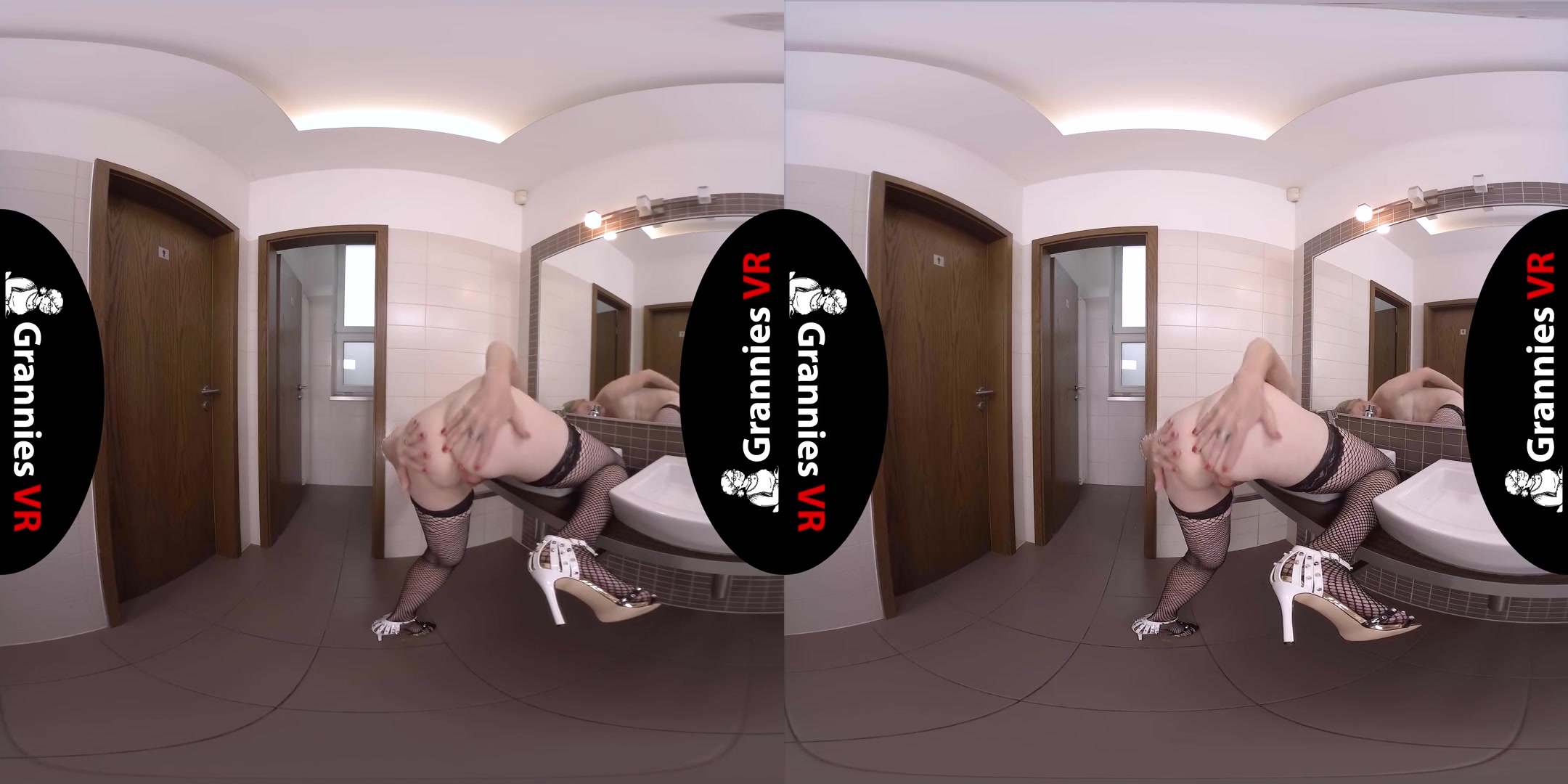 Andrea - Solo in the Toilet; Blonde GILF Masturbating