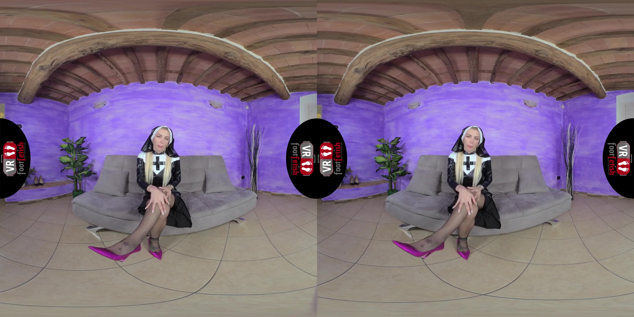 Naughty nun Elis Stimulates Her Pussy With A Purple Vibrator - VRFootFetish