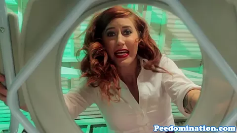 Harsh dominatrix teases toiletsub with pee