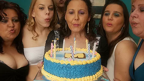Its An Old And Young Lesbian Birthday Party - MatureNL
