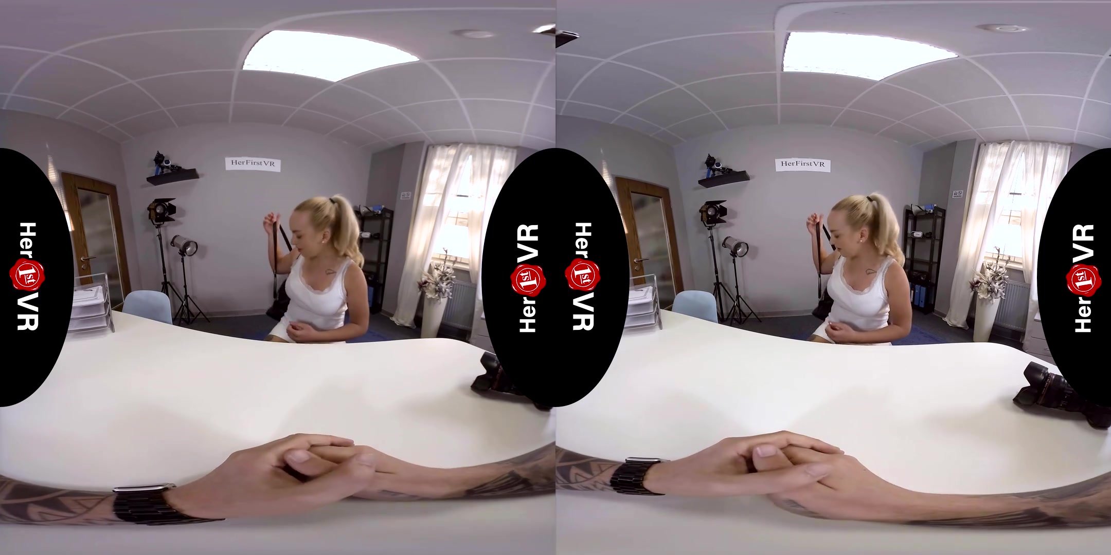 Nicole - First VR Casting; striptease solo masturbation audition blonde big tits curvy