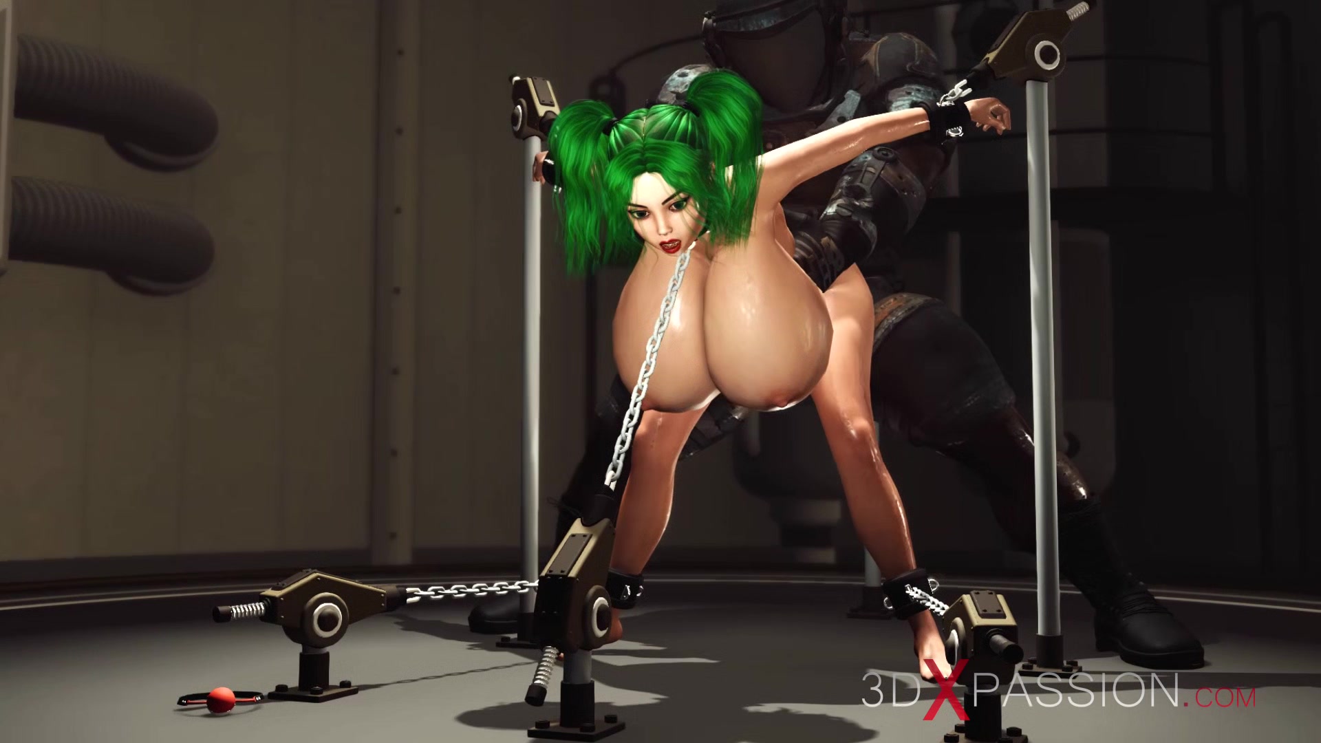 Sci-fi soldier fucks hard a hot woman with huge boobs in the lab