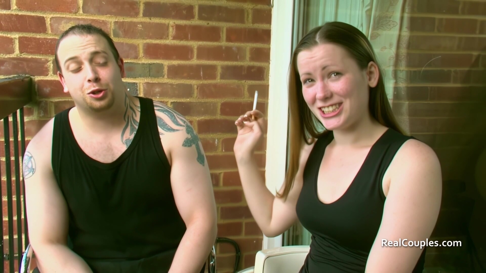 Wild girlfriend with her partner a male friend