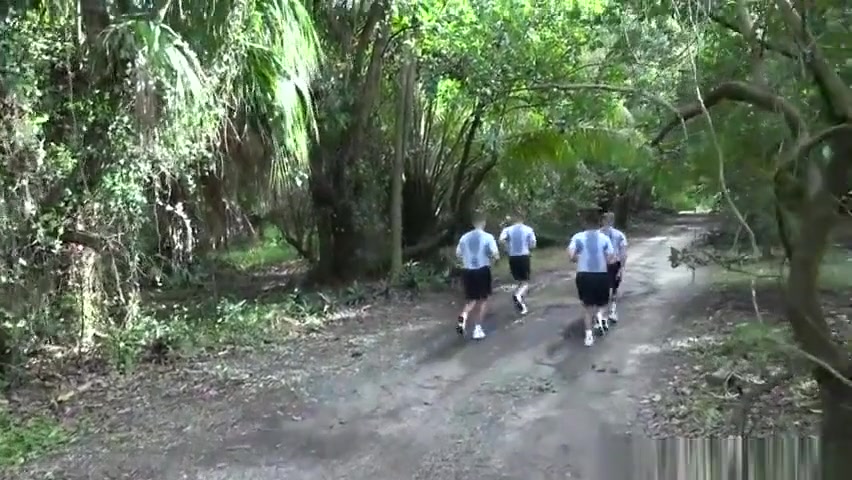 Muscular army hunks ass railed outdoors