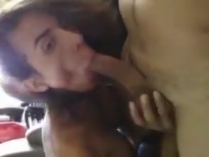 Hot tgirl sucking huge cock in back of car