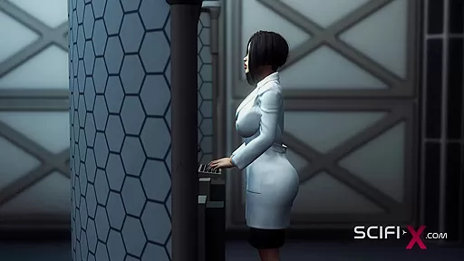Sci-fi BDSM. Horny young blonde likes to fucks with shemale humanoid android