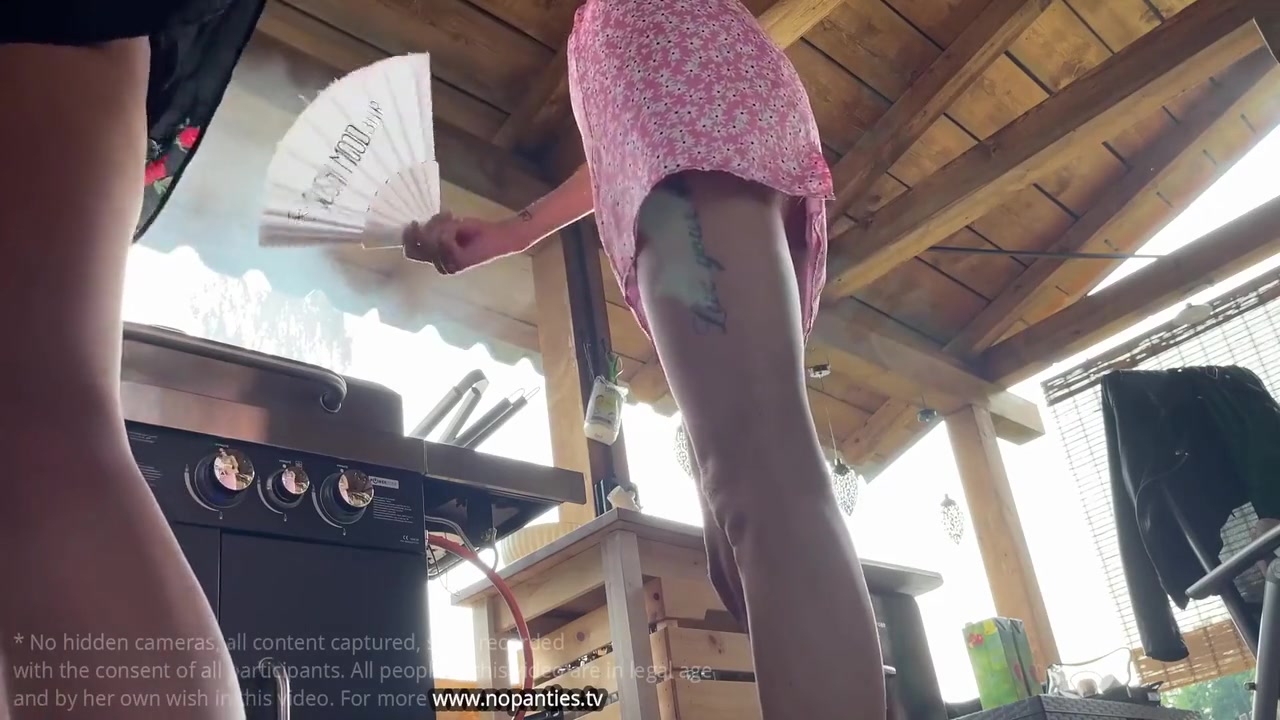 No Panties No Bra Girls Cook Outdoors In Miniskirts To Flash Pussy And Ass With Sarah Simons