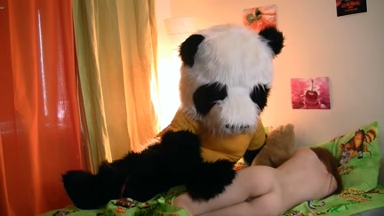 Redhead pervert drilled with teddy bear