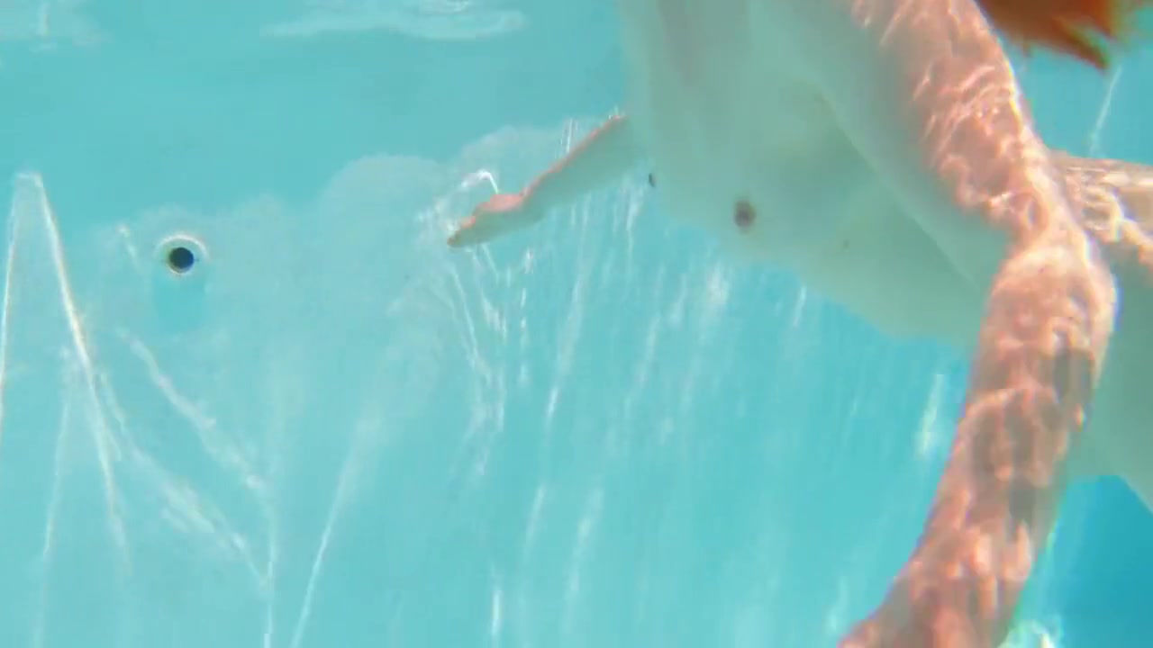 Young Busty Ginger Redhead MILF Swimming Naked & Fucked in Pool to Creampie