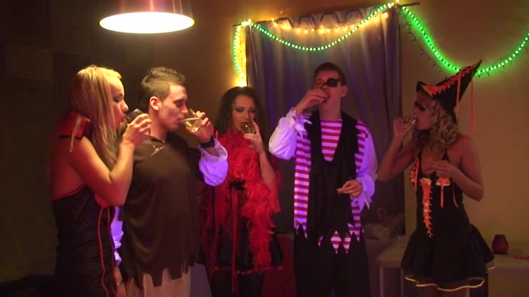 Sexy students 18+ celebrate Halloween scene 2