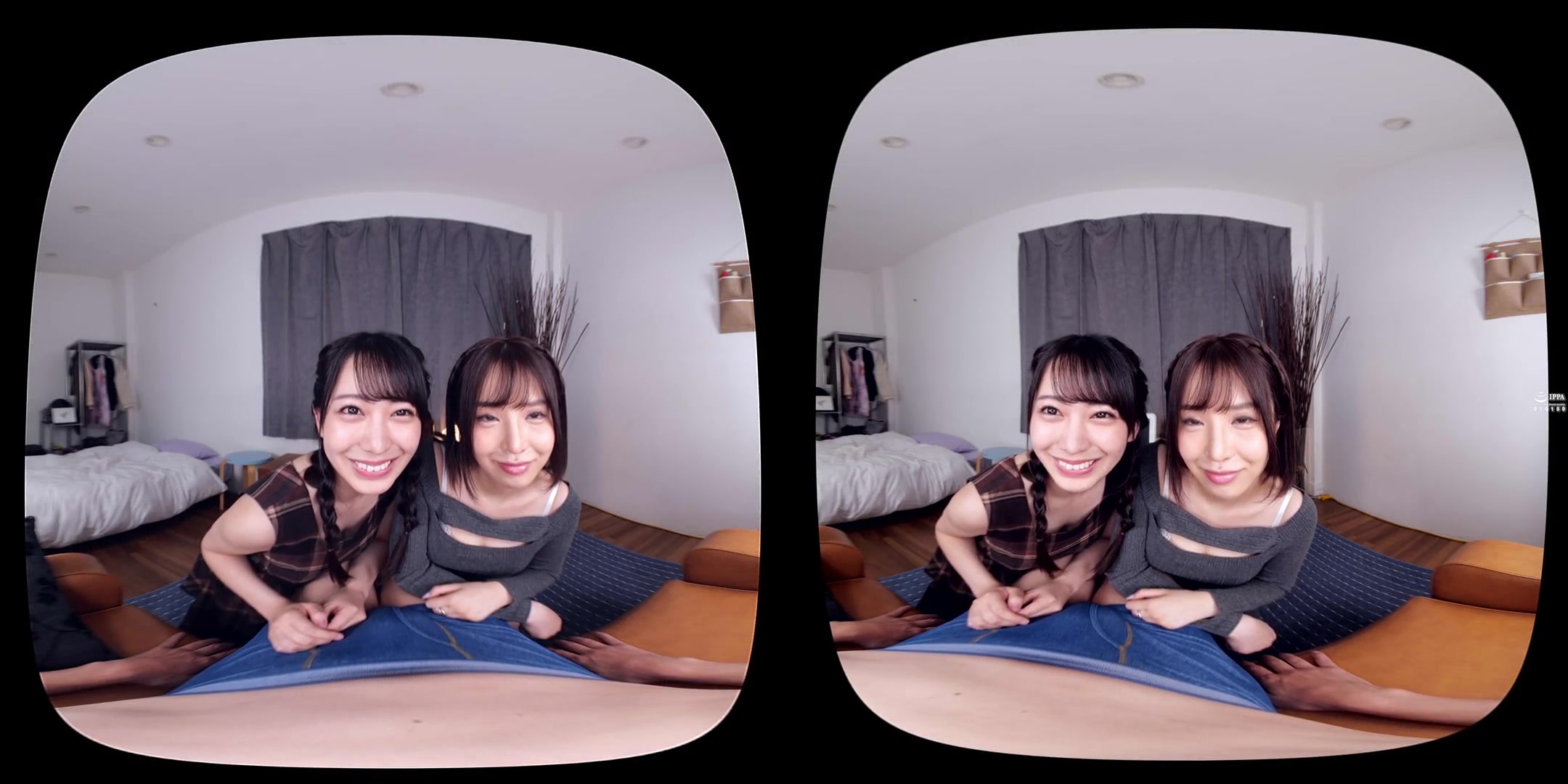 Her First Co-Star! Mona Nanase and Mitzuki Yayoi Prowling for Older Men Threesome; Busty Japanese Babes MFF Threesome POV VR