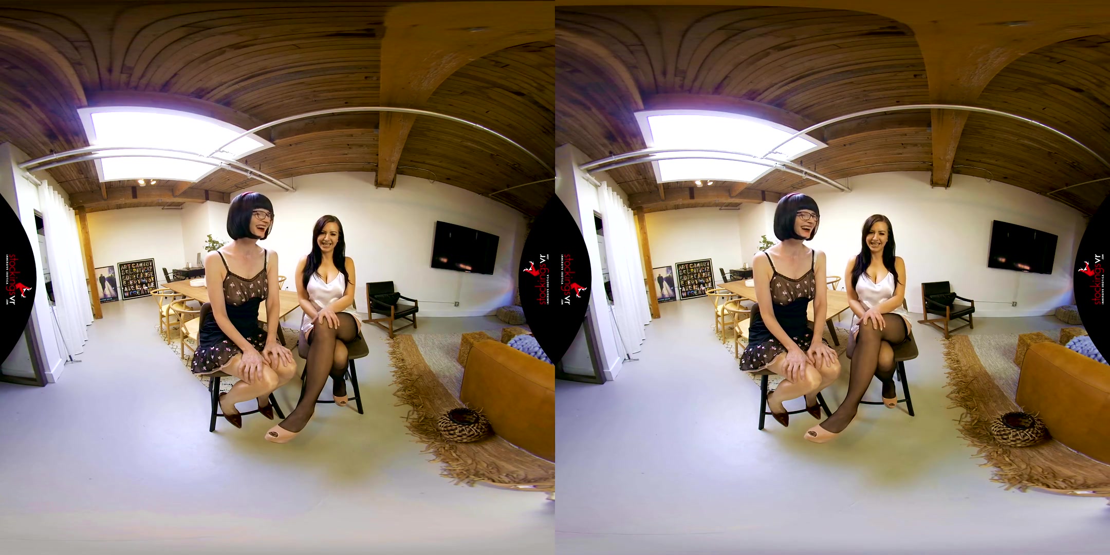 The Stocking Girls, Julia and Tindra Frost, the Scottish Milf - Nylons, Lesbian Kissing, Lingerie