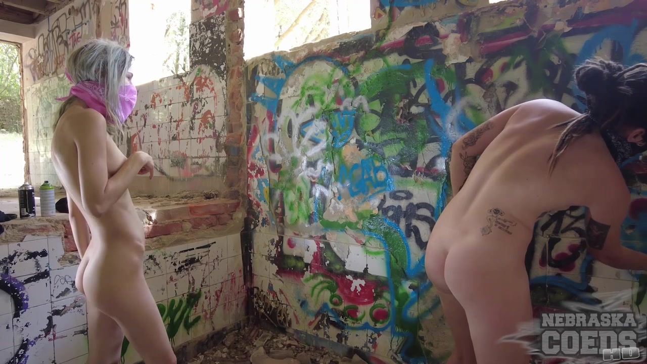 Hot Chicks Painting Graffiti In The Nude On Vacation Risky Public Nudity