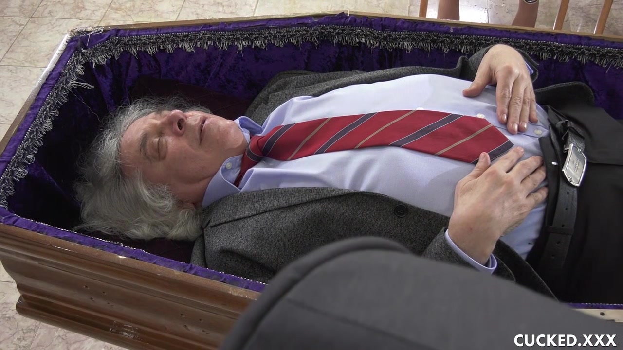 Grieving Blonde Widow Blows and Fucks Stiff Dick Next to Cuckolded Husband