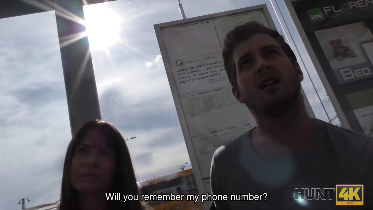 HUNT4K. Angella Christin from bus station comes to service hunter for money