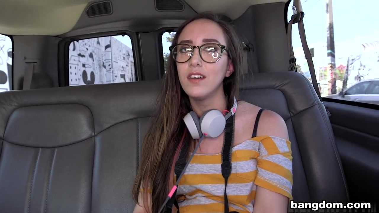 Amateur with glasses gets fucked on BangBus