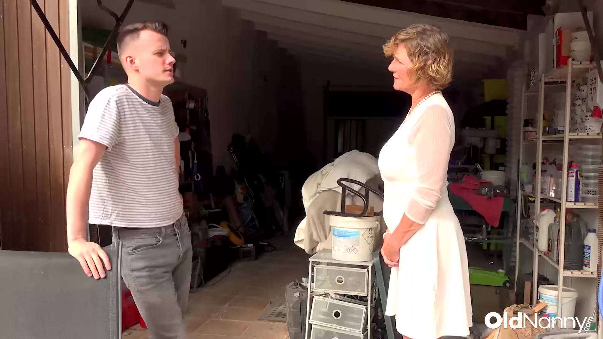 Oldnanny Mature Granny Seduces Horny Stud In Garage