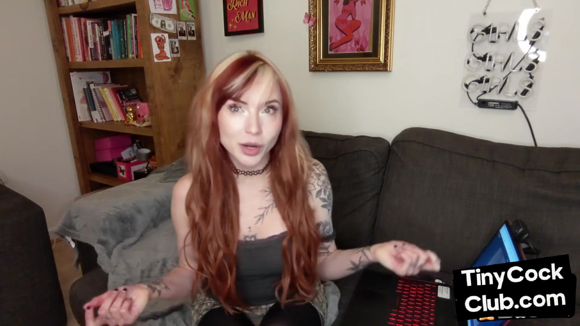 Tattooed SPH solo babe talks dirty in small cock humiliation