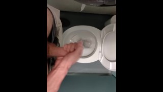 Risky, jerking off and cumming in a public toilet in middle of the day