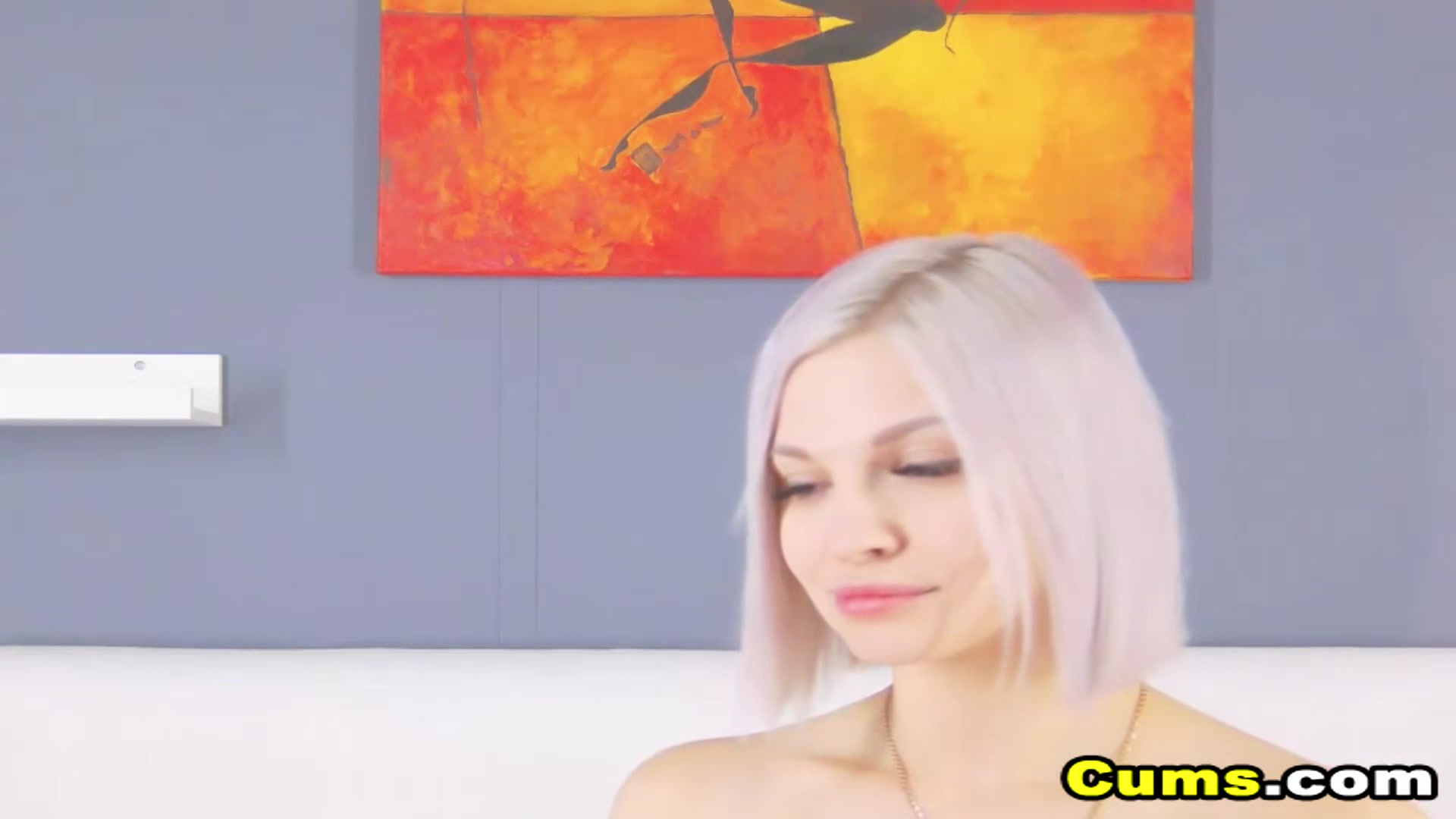 Sexy Blonde Slides her Dildo at her Shaved Cunt