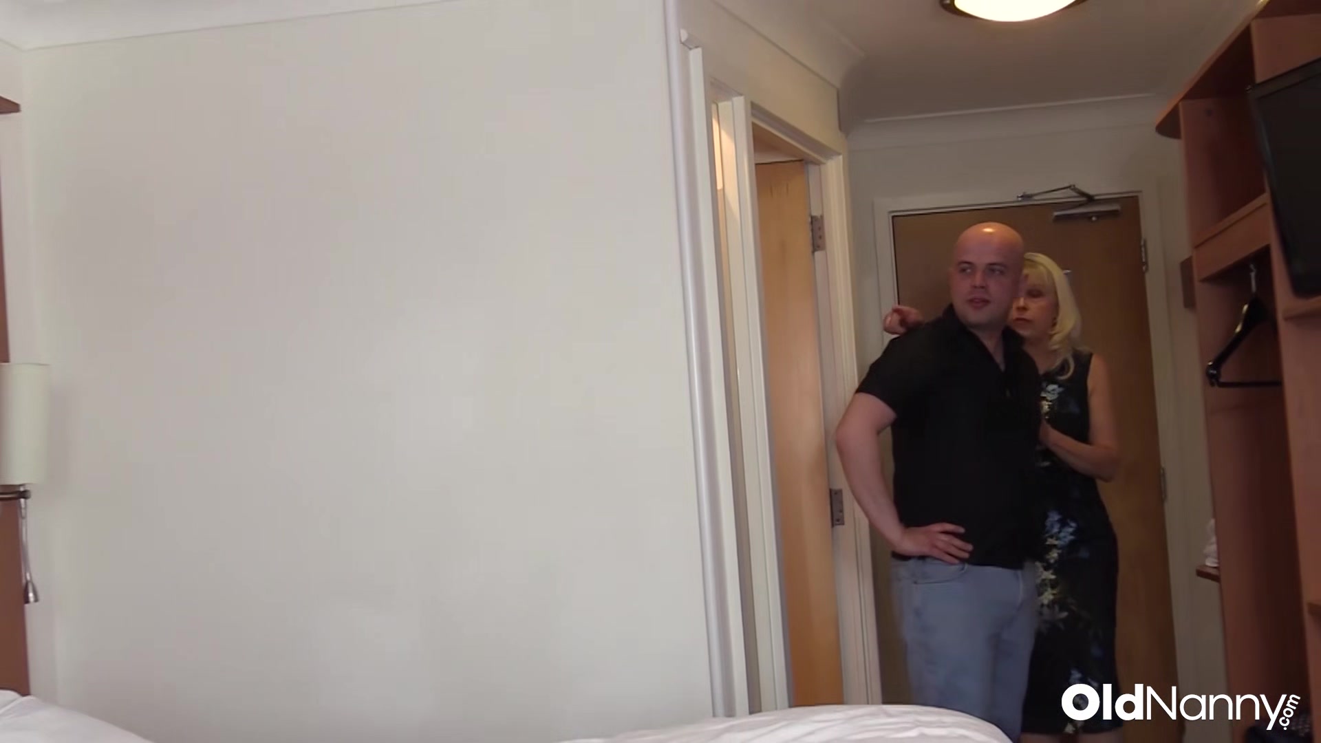 Mature Blonde Granny In Lingerie Fucks Bald Stud
