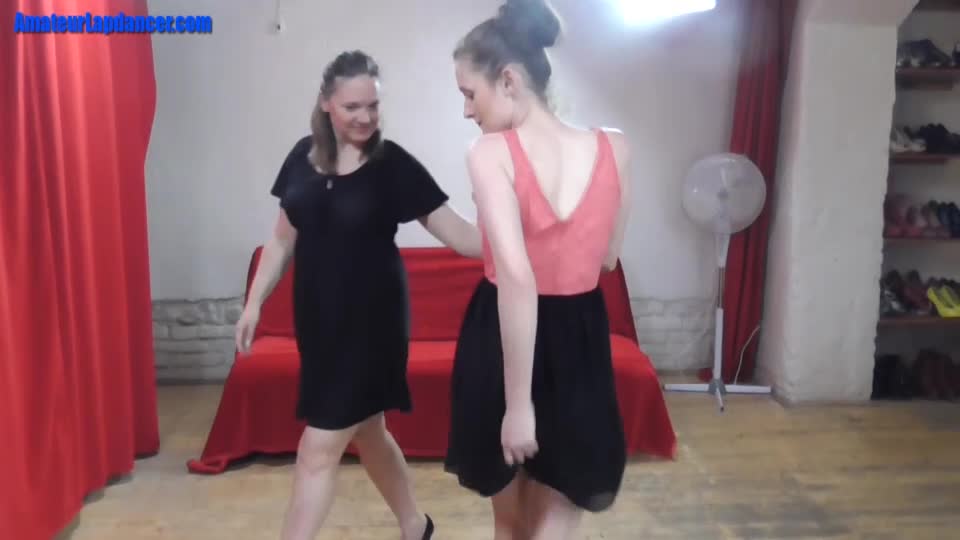 Skinny and chubby whore dancing