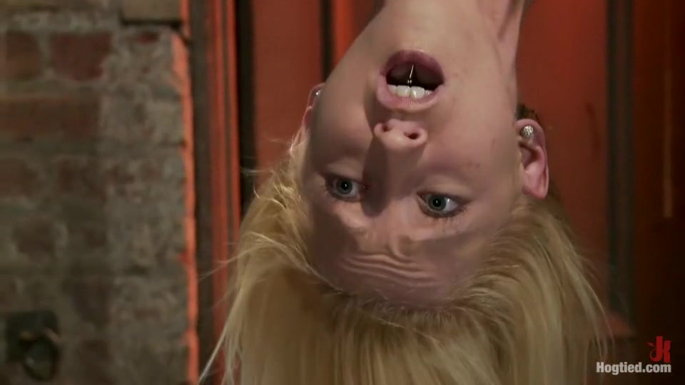Tiny Southern Belle hung upside down, clamped, flogged, her huge nipples tortured, made to cum hard!