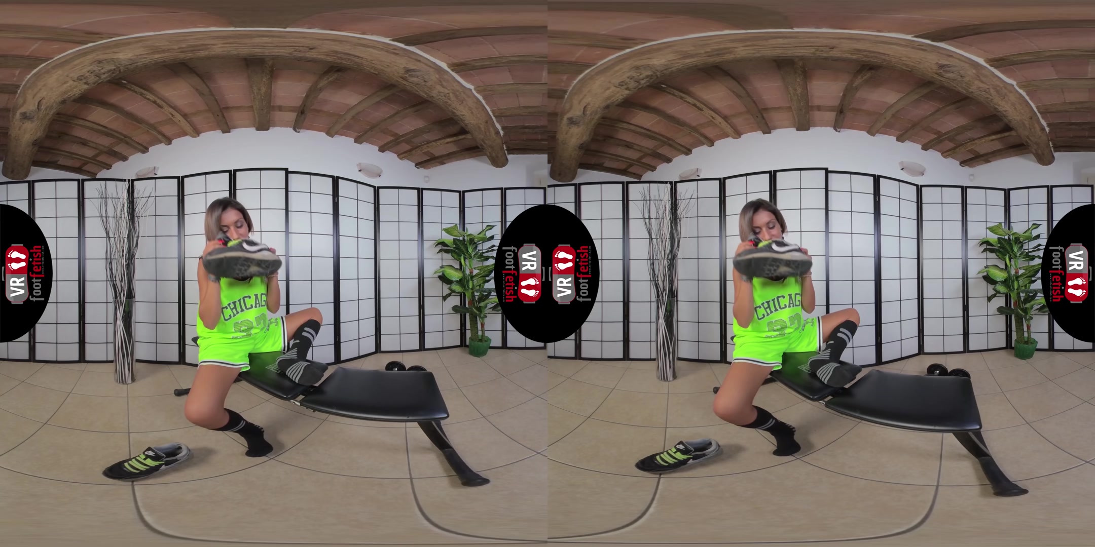 Stunning Katy Lures You With Her Sexy Feet In A Green Basketball Outfit - VRFootFetish