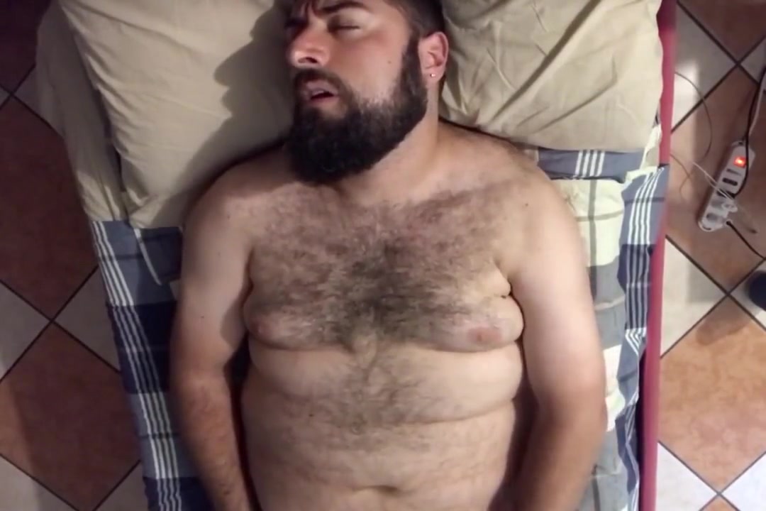 Big Hairy Bearded Bear Horny On The Bed Solo Jerk Off Moaning Orgasm Face. Beautiful Agony