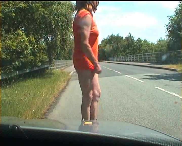 Shameless crossdresser on a road