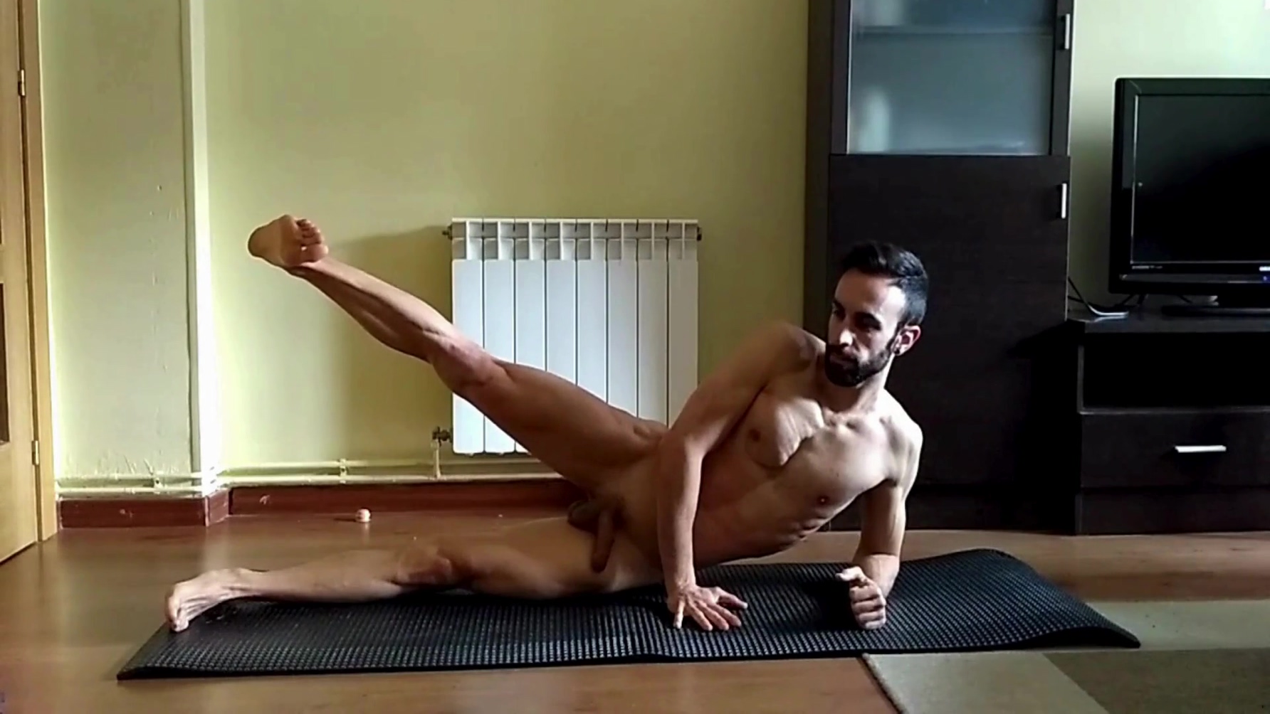 Practising Yoga Completely Naked At Home - Uncut Cocks