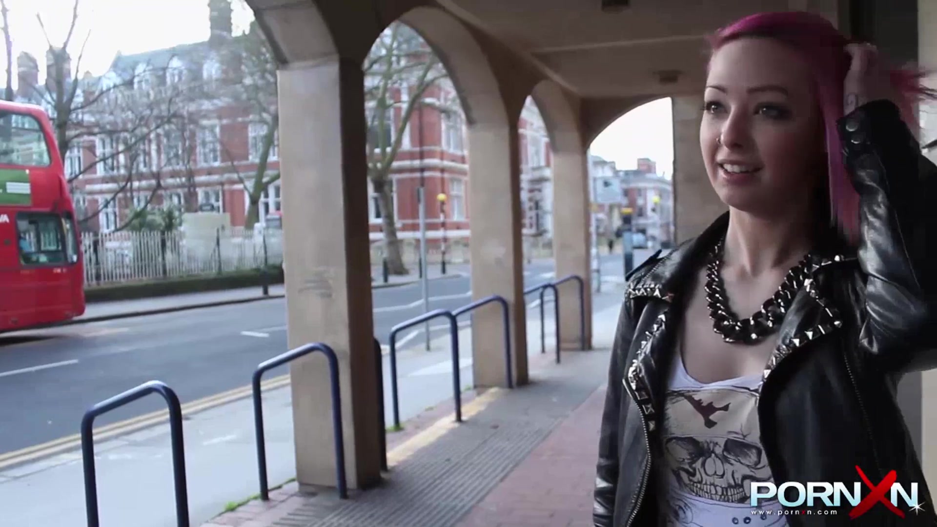 Pink hair slut flashing in public