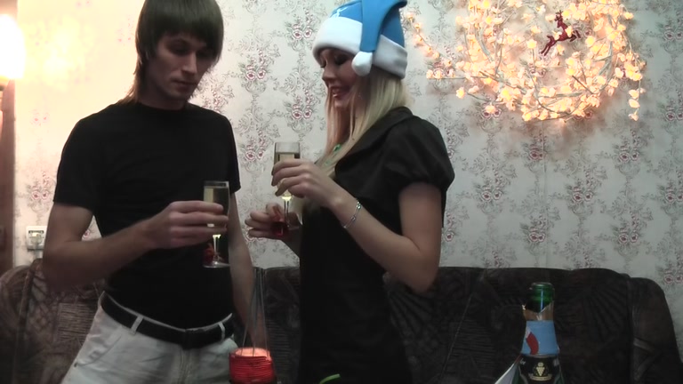 Christmas hardcore sex with cum on her a-hole