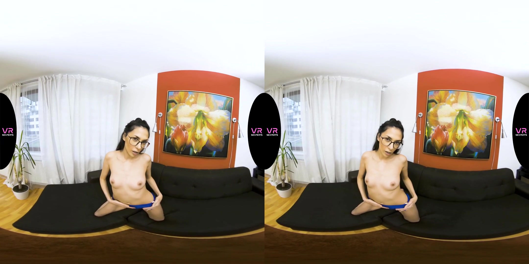 Sporty teen 18+ with Glasses Gets Off on Her Couch - SexLikeReal