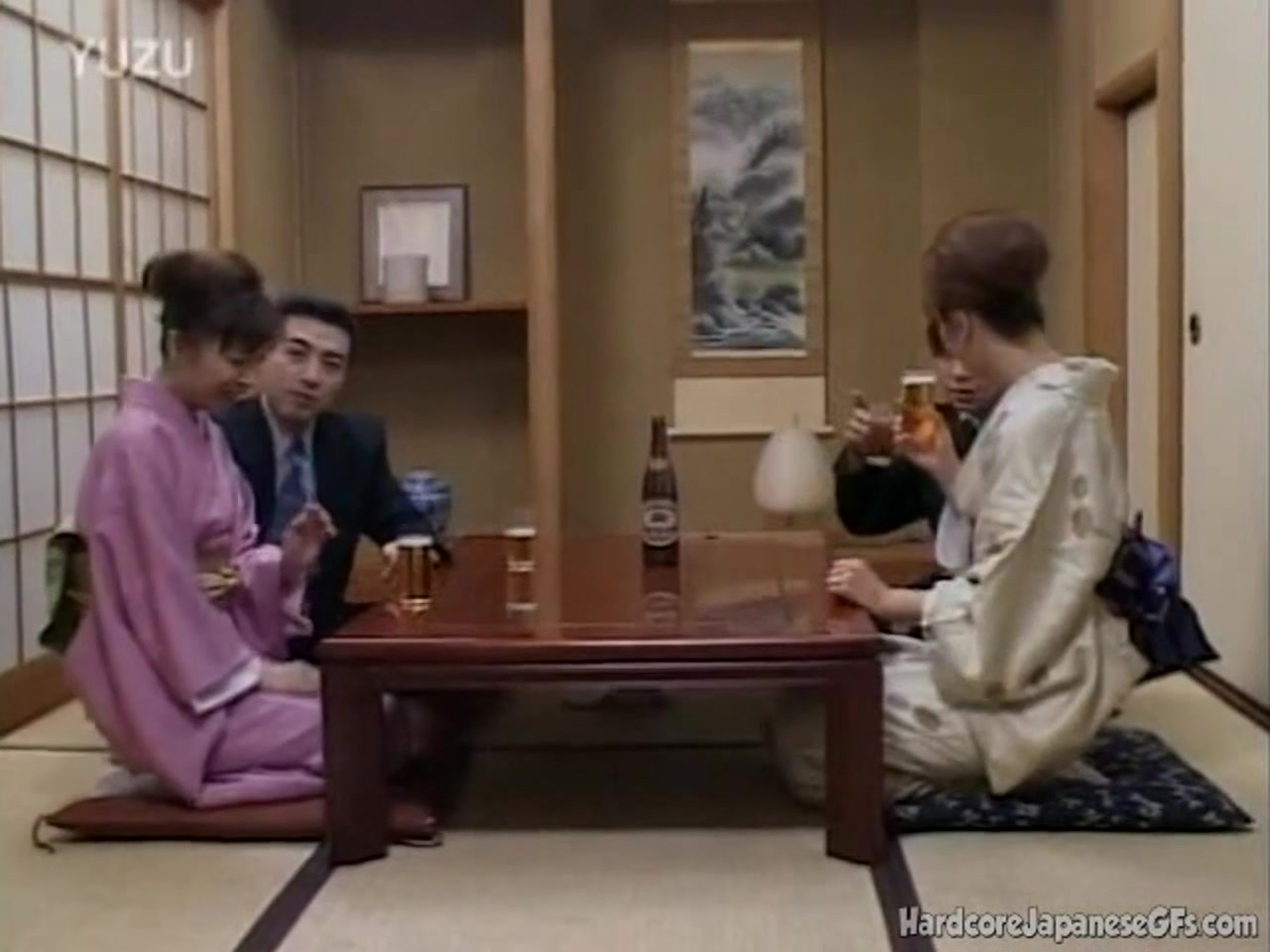 Japanese fourway fuck orgy gets wet and messy