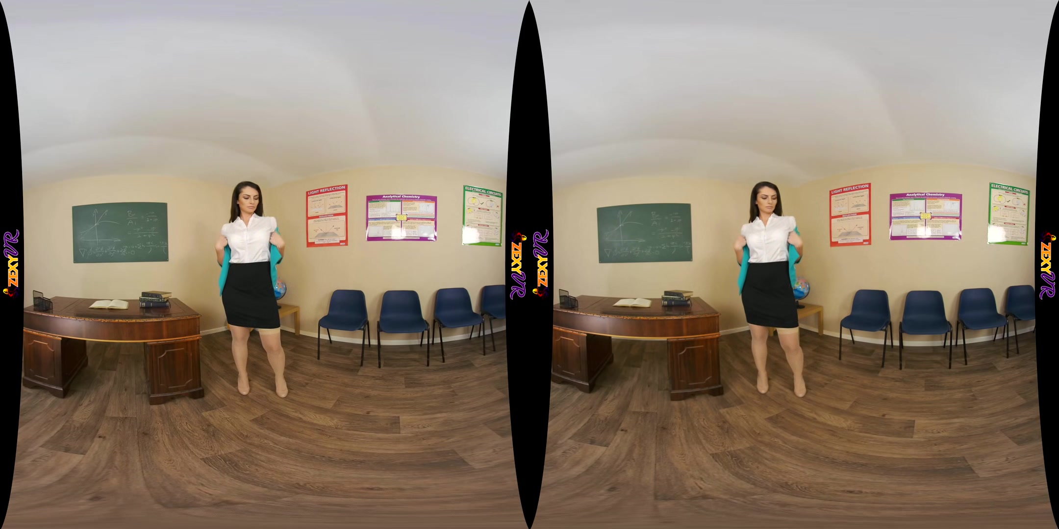 Teacher Tease; Solo Striptease Teacher Student White Lingerie Nylon Thigh Highs