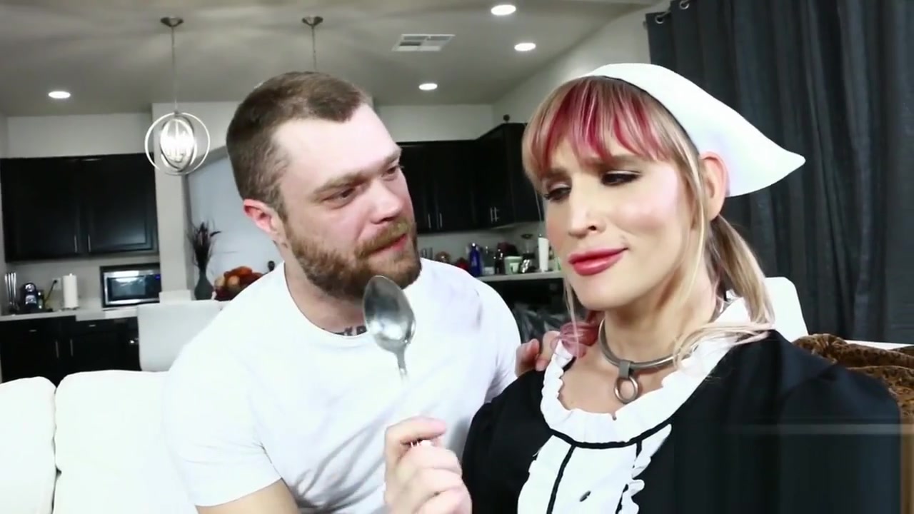 TS Maid River Sucks dick After Getting Spanked