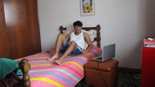 boy plays with her cock