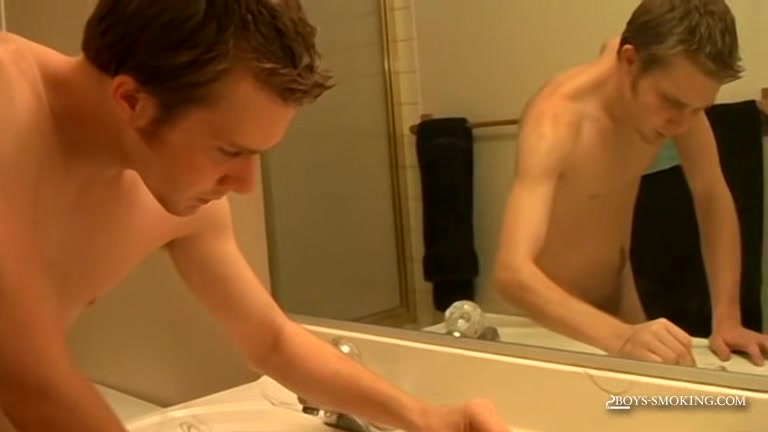 Gay Teen Stroked His Throbbing Cock While Smoking A Cig